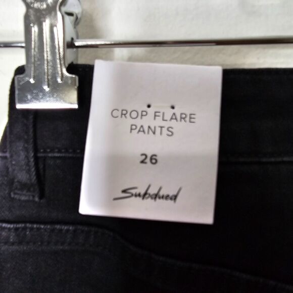 NWT Subdued Black Crop Flare Button Fly Raw Hem Front and Pocket White Flames 26 - Picture 10 of 12